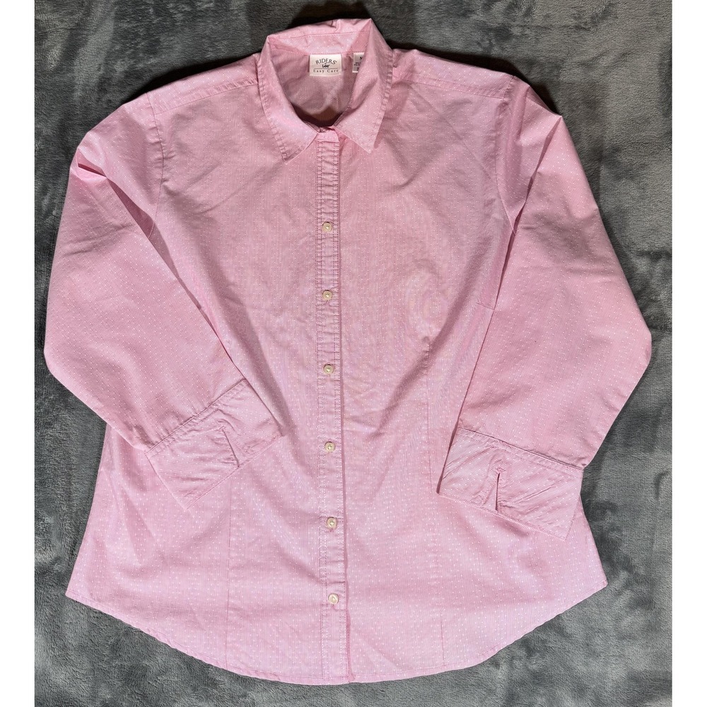 Riders‎ By Lee Shirt Womens M Pink Striped Easy Care Button Front Country